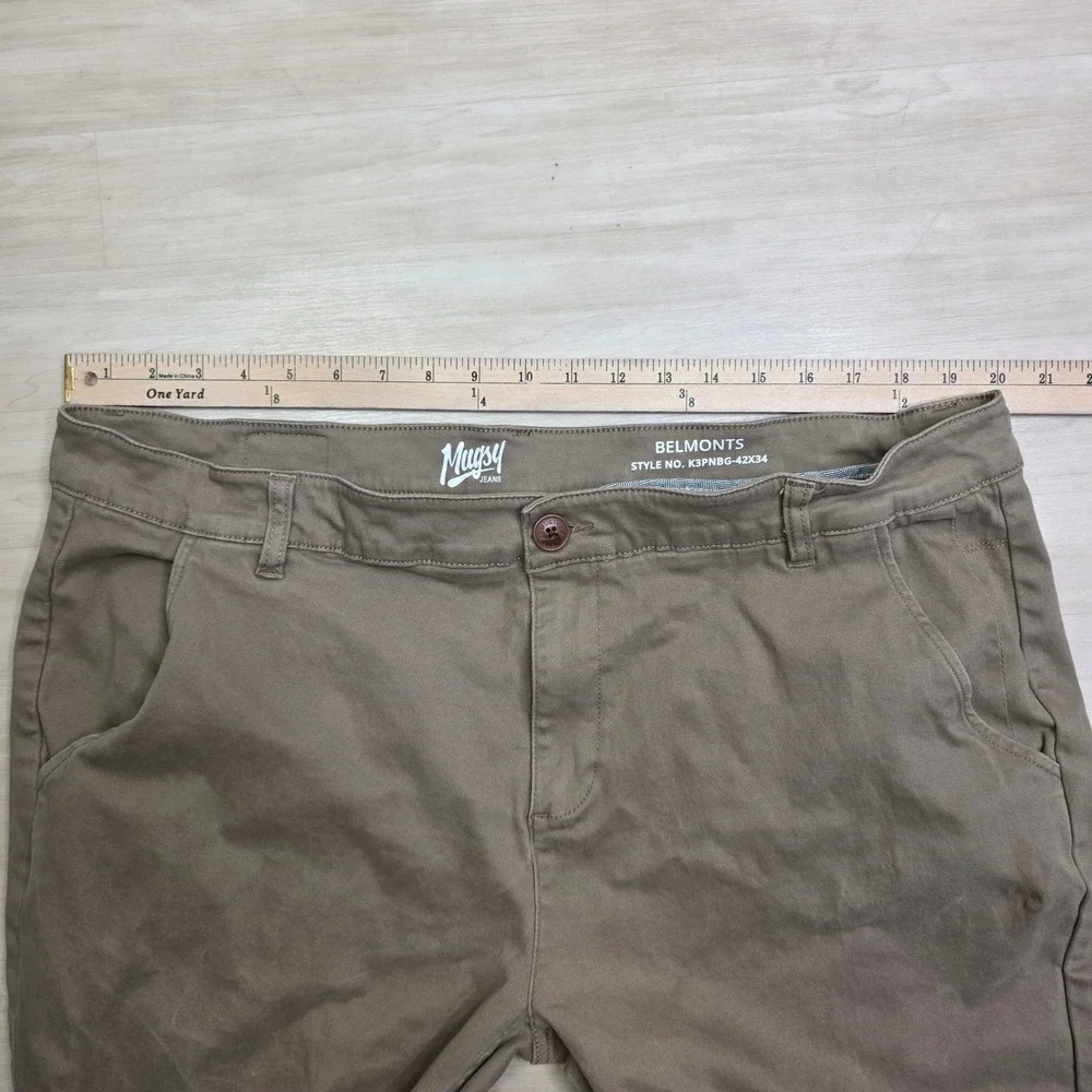 Mugsy Belmonts Mens Khaki Chino Stretch Pants 42x34 K3PNBG Tan Slim Straight